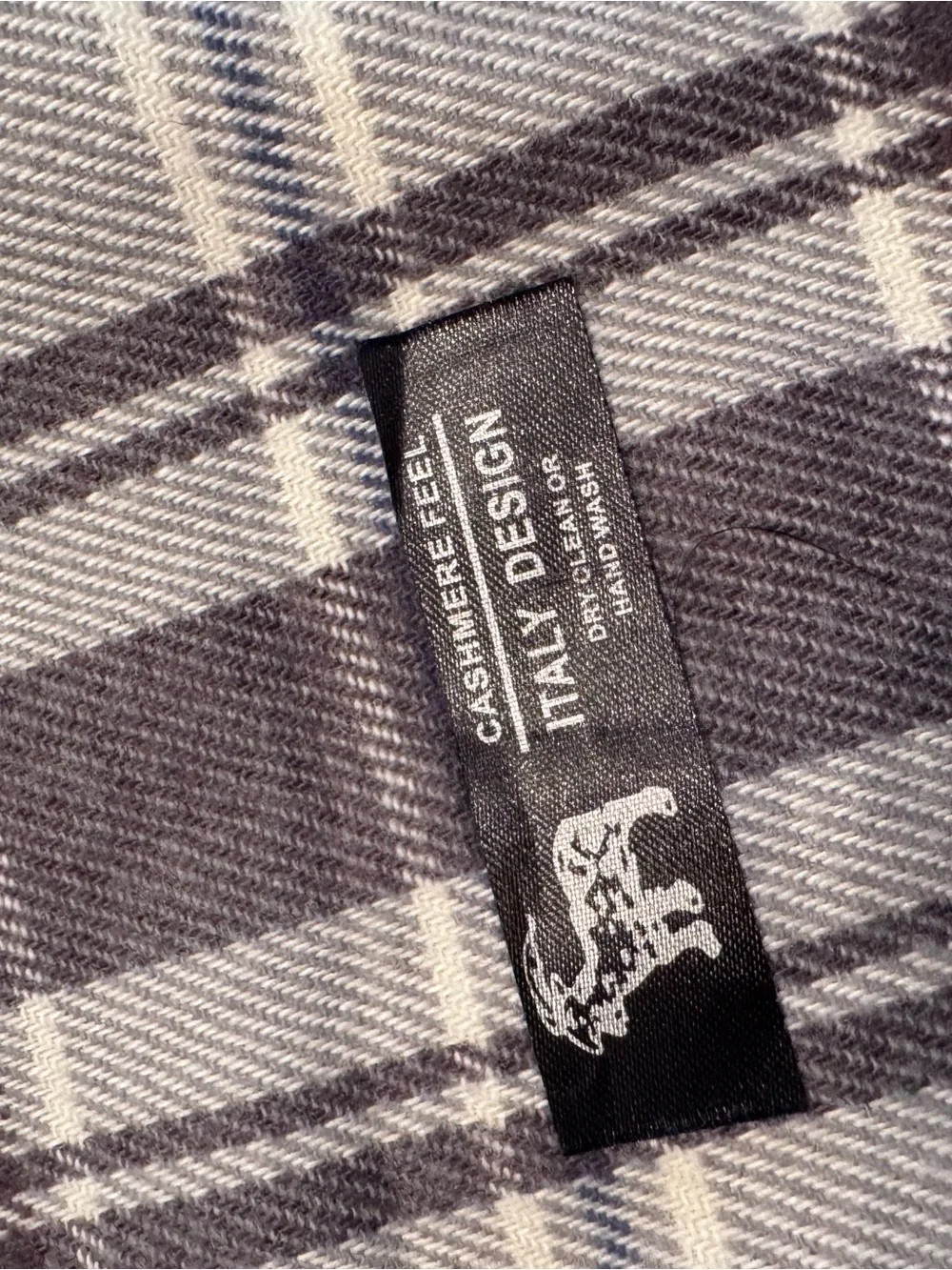 Plaid Fringe Scarf in Gray & Cream